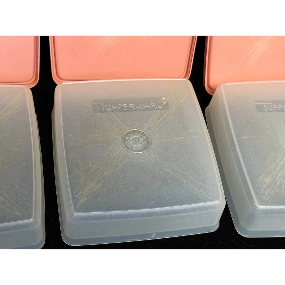 Vintage Tupperware Sandwich Keeper: Set 3 Pink Lids, Square Food Storage 670-31